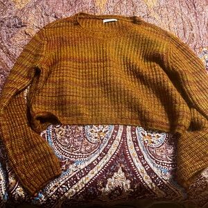 Women's Multitone Knit Crewneck Sweater - Brown/Gold cropped